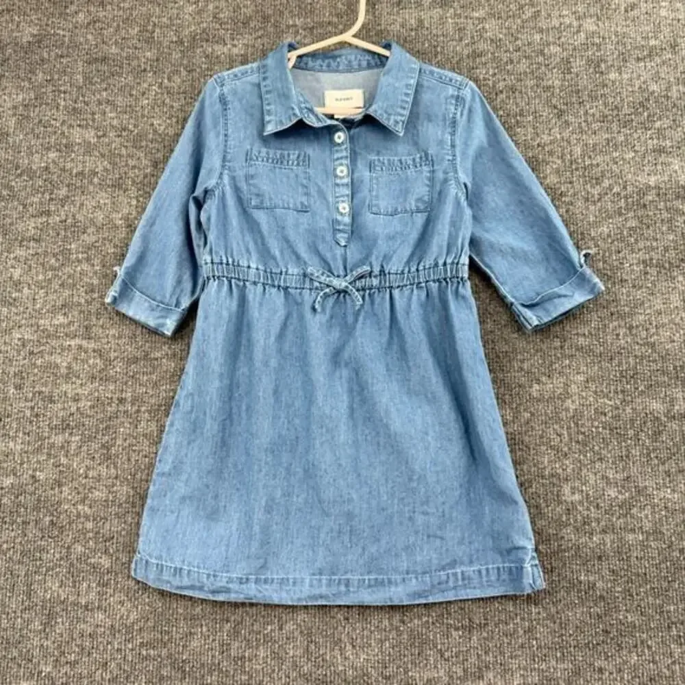 Old Navy Girls Chambray Shirt Dress Size 4T Blue Elastic Waist Collared Cotton